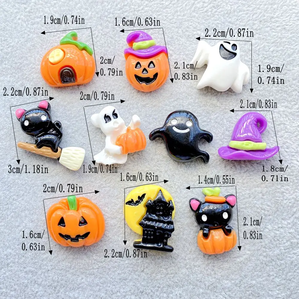 10PCS Mixed Resin Cartoon Halloween bats, ghosts, black cats, pumpkins Flat back Stone Scrapbook DIY Decor Crafts Accessories