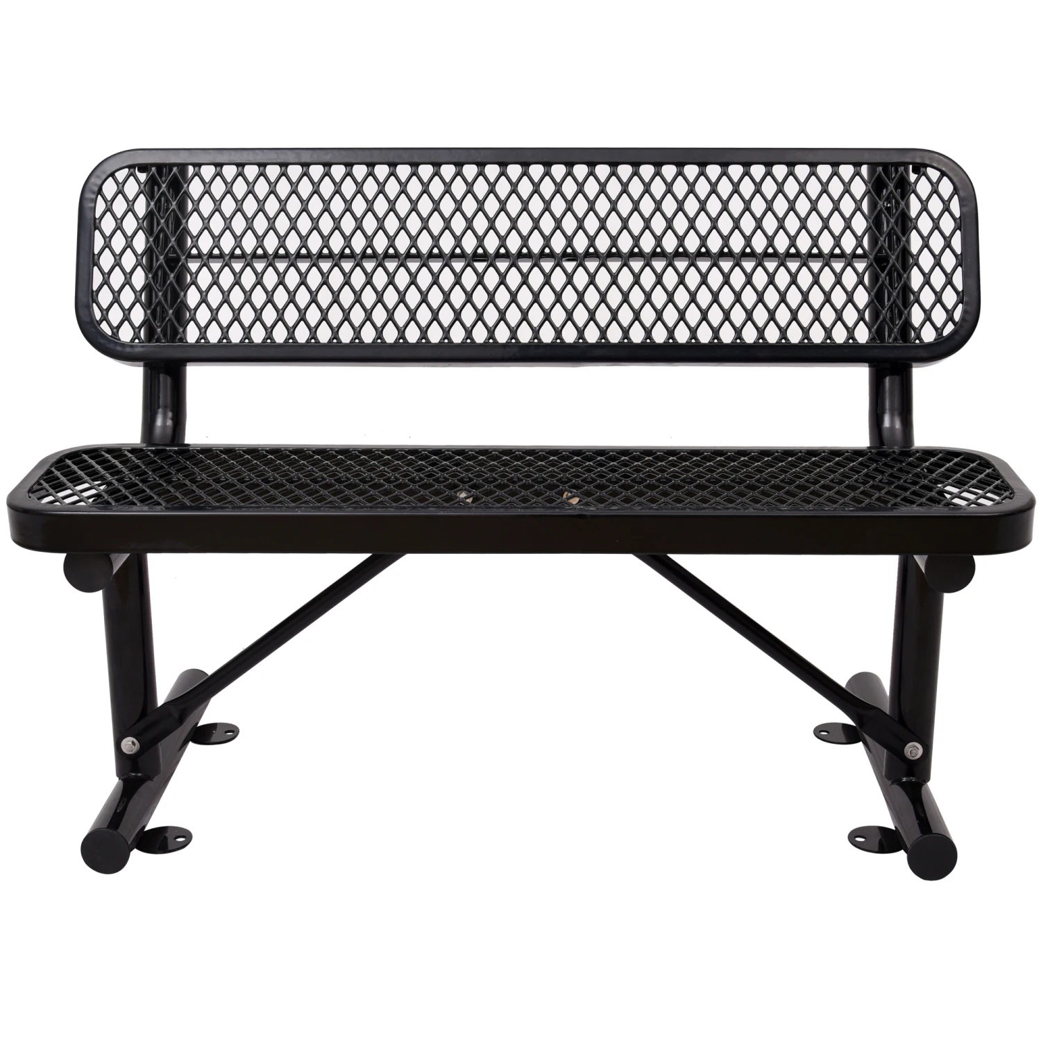 4 ft. Outdoor Black Steel Bench with Backrest - Weather-resistant Patio Furniture