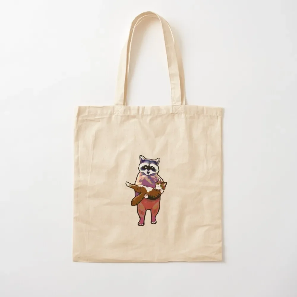 ICONIC Raccoon Holding Cat Meme Tote Bag canvas tote reusable shopping bags Lady bag Tote Bag