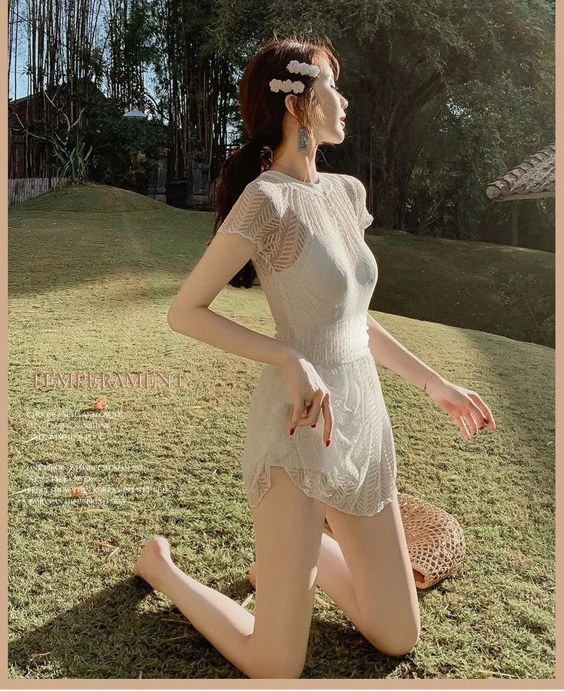 Swimwear Ladies Korea Lace Swimsuit Female Hot Spring Conservative Fairy One-piece Swimsuit 2023 New Fashion A Line Swim Dress