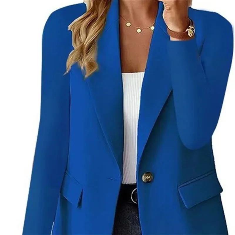 

New Women's Fashion Solid Button Suit Coat Lapel Long Sleeve Hatless Casual Coat Jacket Oversized Work Office Business