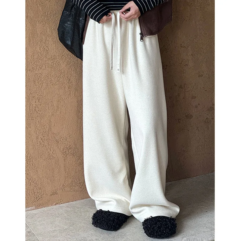 2024 Autumn/winter Korean Casual Versatile Glutinous Rice Elastic Waist Sports Wide Leg Pants