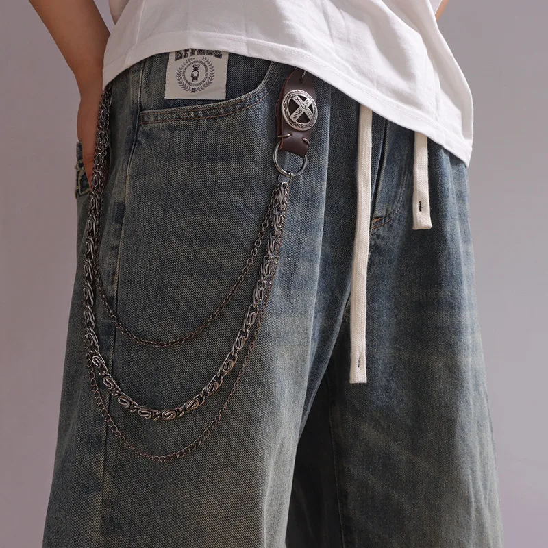 Leather Patch Multi‑Layer Metal Pants Chain Unisex Vintage Waist Chain Punk Rock Jeans Hanging Street Fashion Keychain