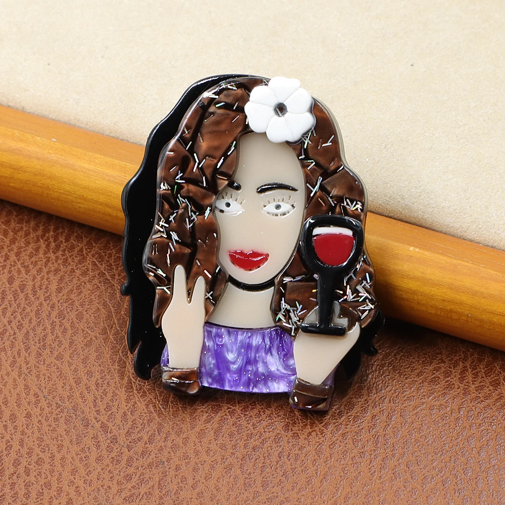 CINDY XIANG Acrylic Wear Red Hat Girl Brooch Acetate Fiber Pin Beautiful Lady Pin
