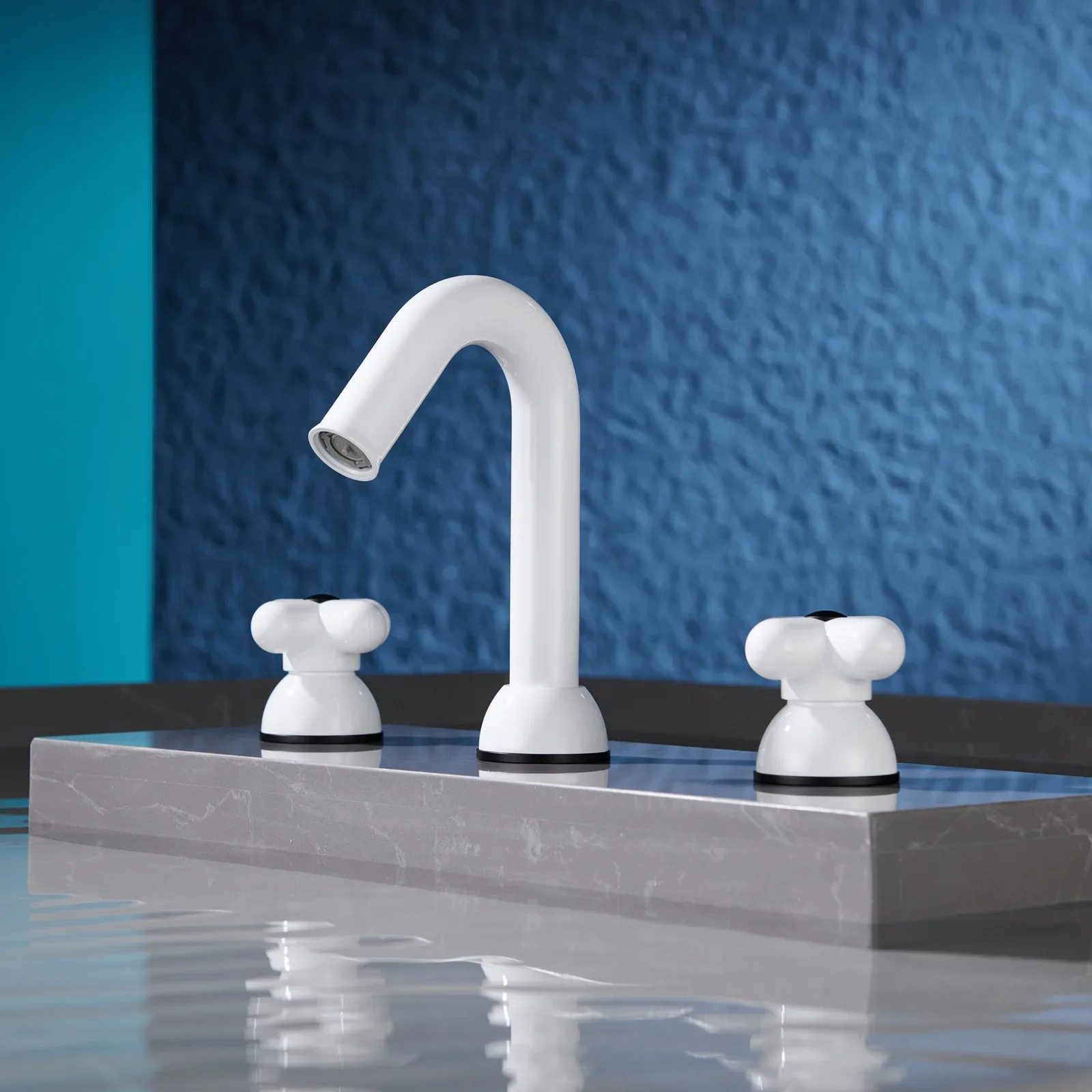 White Basin Faucet Brass Hot Cold Water Bathroom Sink Mixer Tap Split Dual Hole Faucet