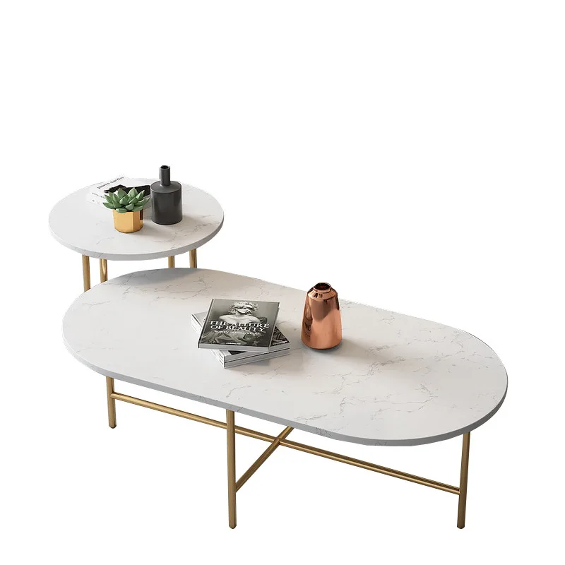 

Nordic wrought iron marble tea simple living room creative tea table, bedroom, oval coffee table side table