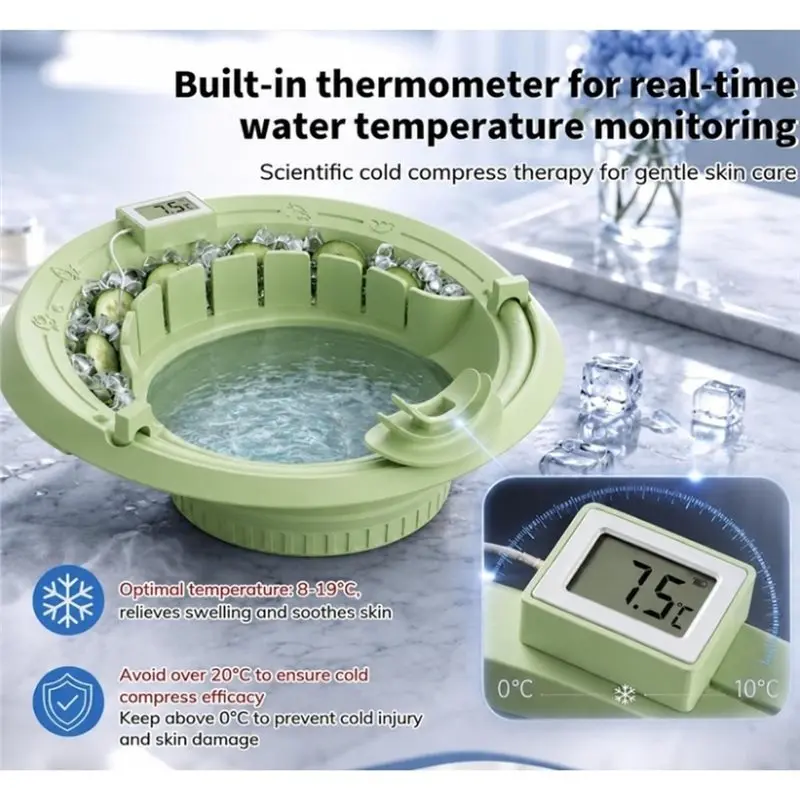 Face Bowl For Ice With Built-In Ice Tray & Breathable Hose Foldable Silicone Facial Ice Bath Bowl For Home