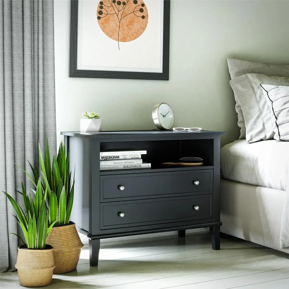 Eclectic Boho Nightstand and Bedside Accent Side Table with 2 Drawers
