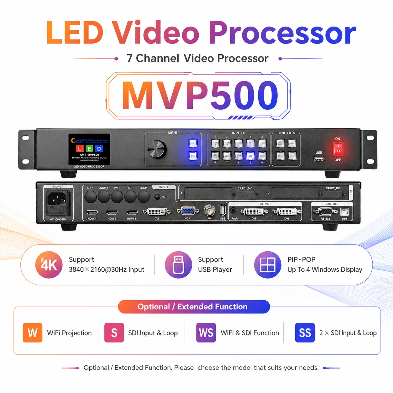 Amoonsky 4K Multi-Window LED Video Processor AMS MVP500 7 Channel HD DVI USB Broadcast Conference