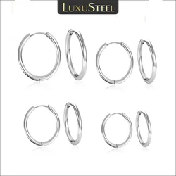 LUXUSTEEL Men‘s Hoops Stainless Steel Round Circle Earrings For Women Man Golden Silver Color Not Fade Ear Rings Male Jewelry