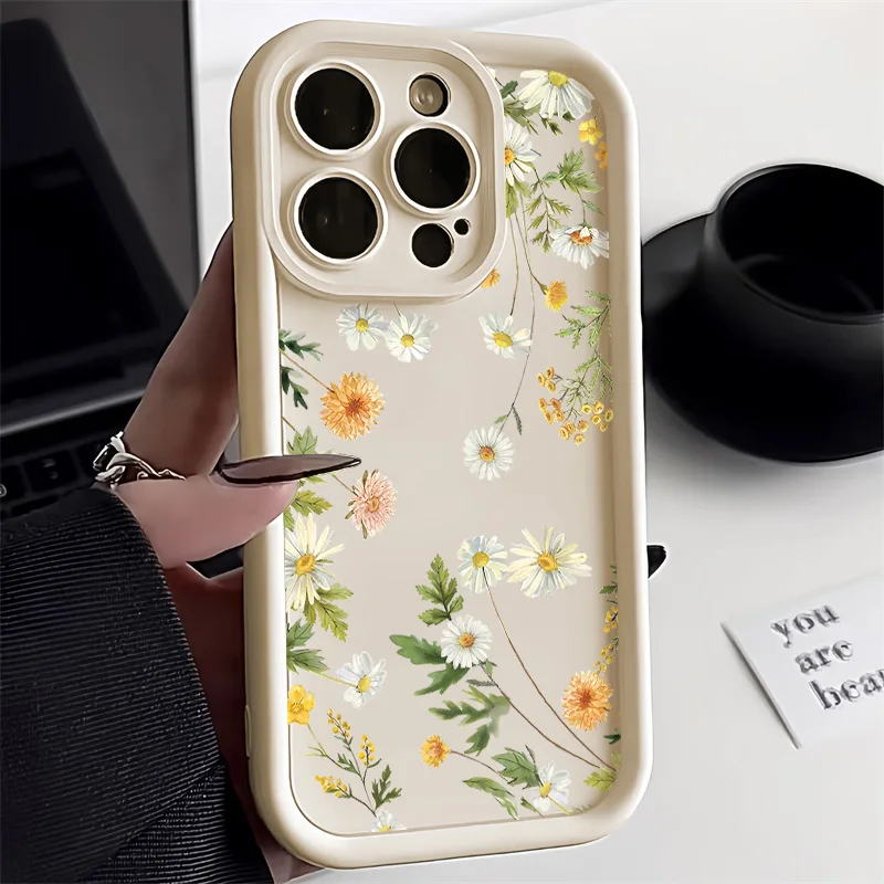 Cute Flower Phone Case For iPhone 13 Case iPhone 11 16 17 14 12 15 Pro Max 8 7 Plus XR SE Soft Matte Shockproof Silicone Cover - náhled 5