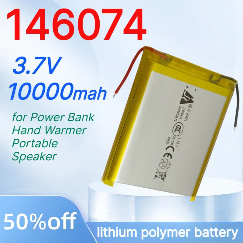 3.7V 10000mAh 146074 Lithium Polymer Replacement Li-Po Battery with PCB for Power Bank Laptop Hand Warmer