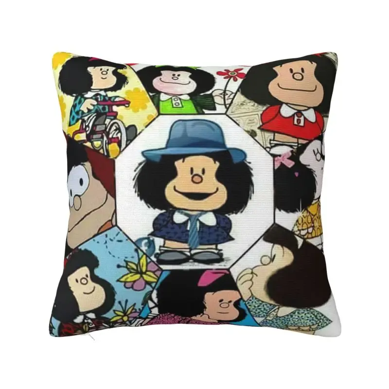 Mafalda Collage Pillow Living Room Decoration Cute Cartoon Manga Quino Comic Cushion Decoration Salon Square Pillowcase