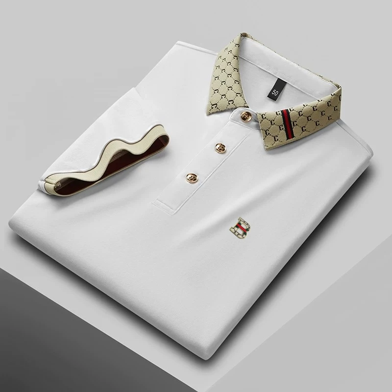 

Luxury brand embroidered polo shirt short sleeve men trendy letter lapel T-shirt summer high-end casual ice silk cotton golf top
