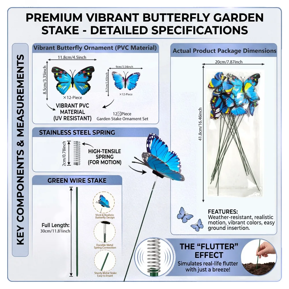 12PCS Multicolor Butterfly Garden Stakes 3D Butterfly Decoration Stakes Flowerpot Stakes Photo Props Bonsai Ornament