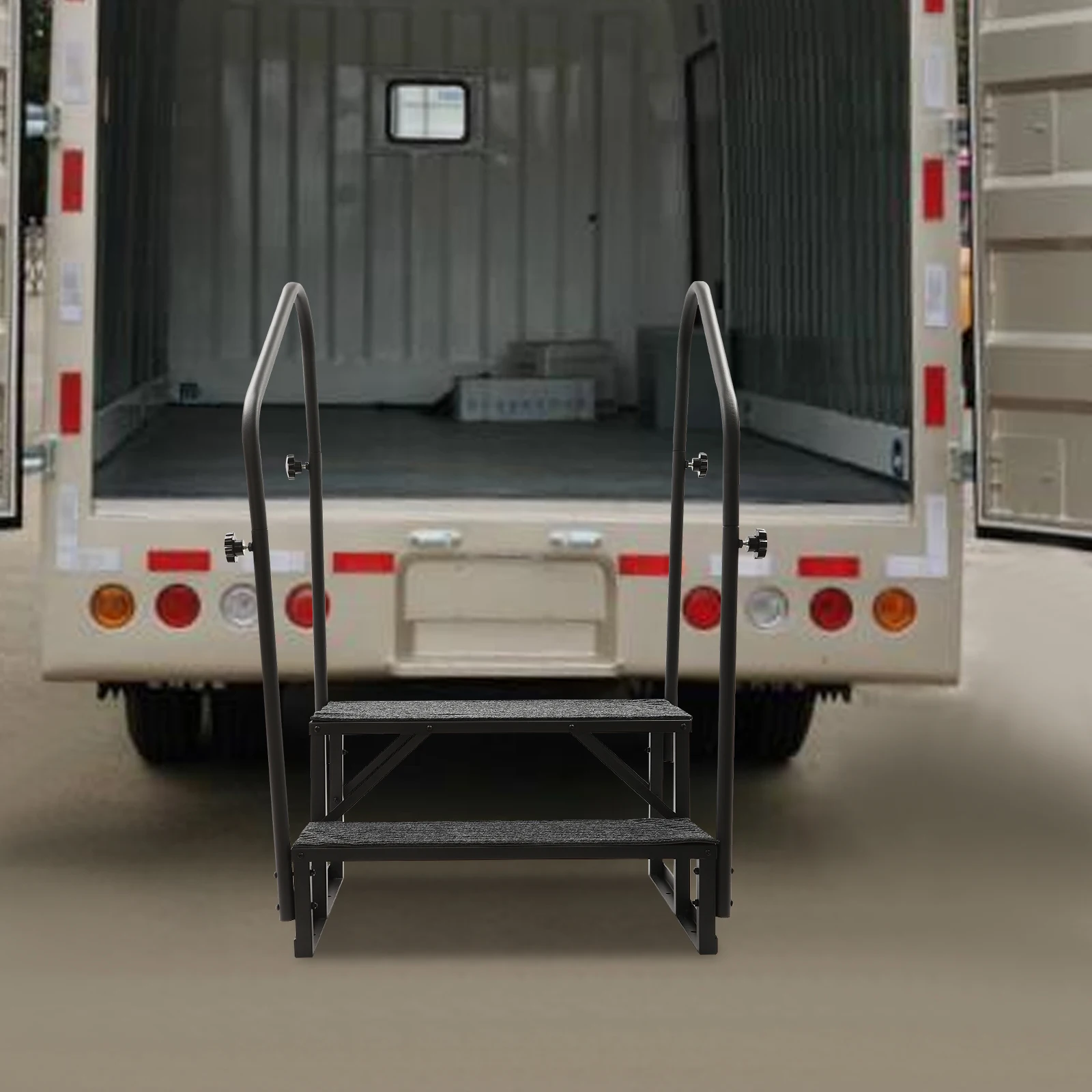 [Step Ladder] 1PC Steel Step Ladder with Handrails - 450LBS Load Stable Rustproof - Home Pool Travel Trailer Portable Porch Step