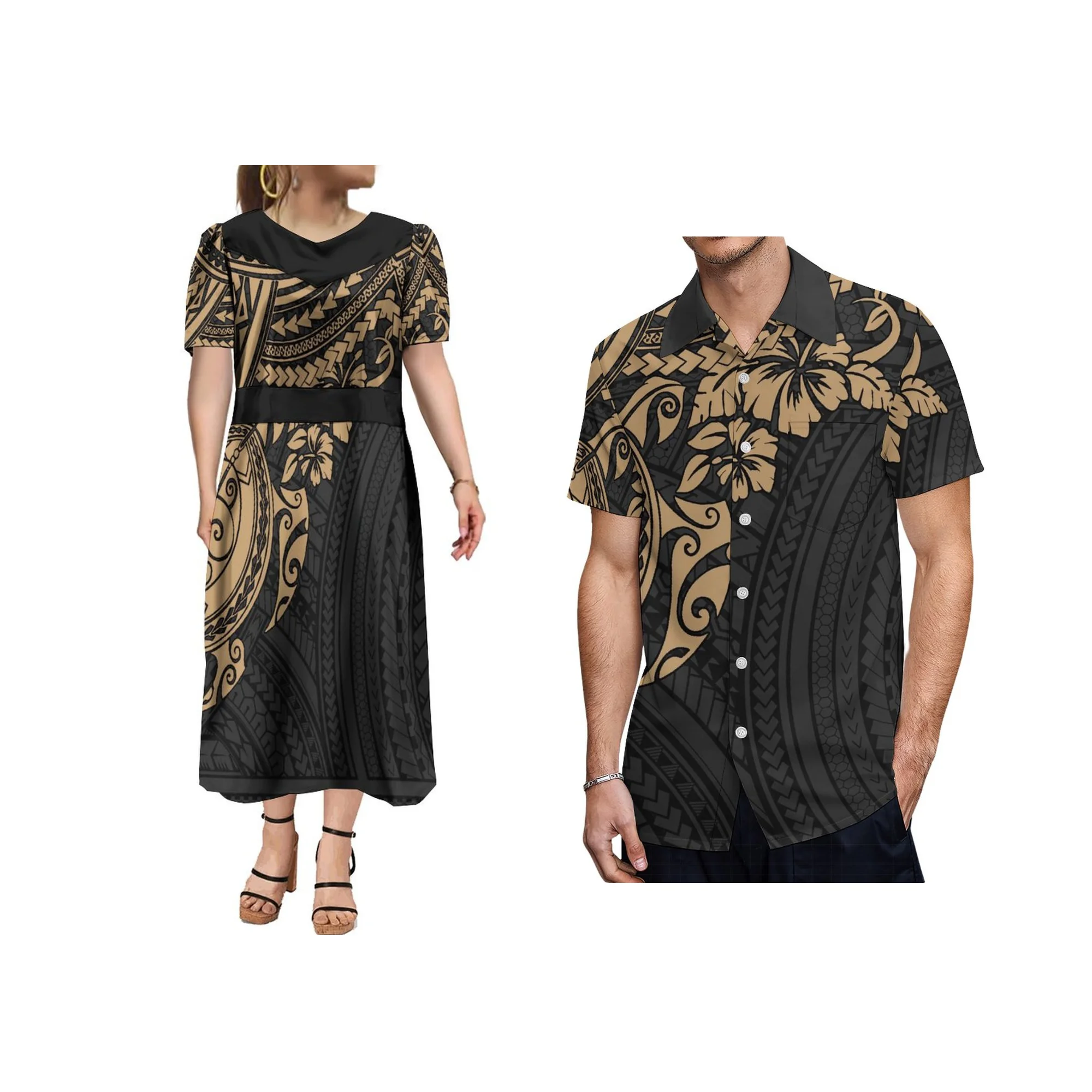 Factory Wholesale Custom Polynesian  Dress V Neck Micronesia Elegant  Dress Plus Size Womens Clothing