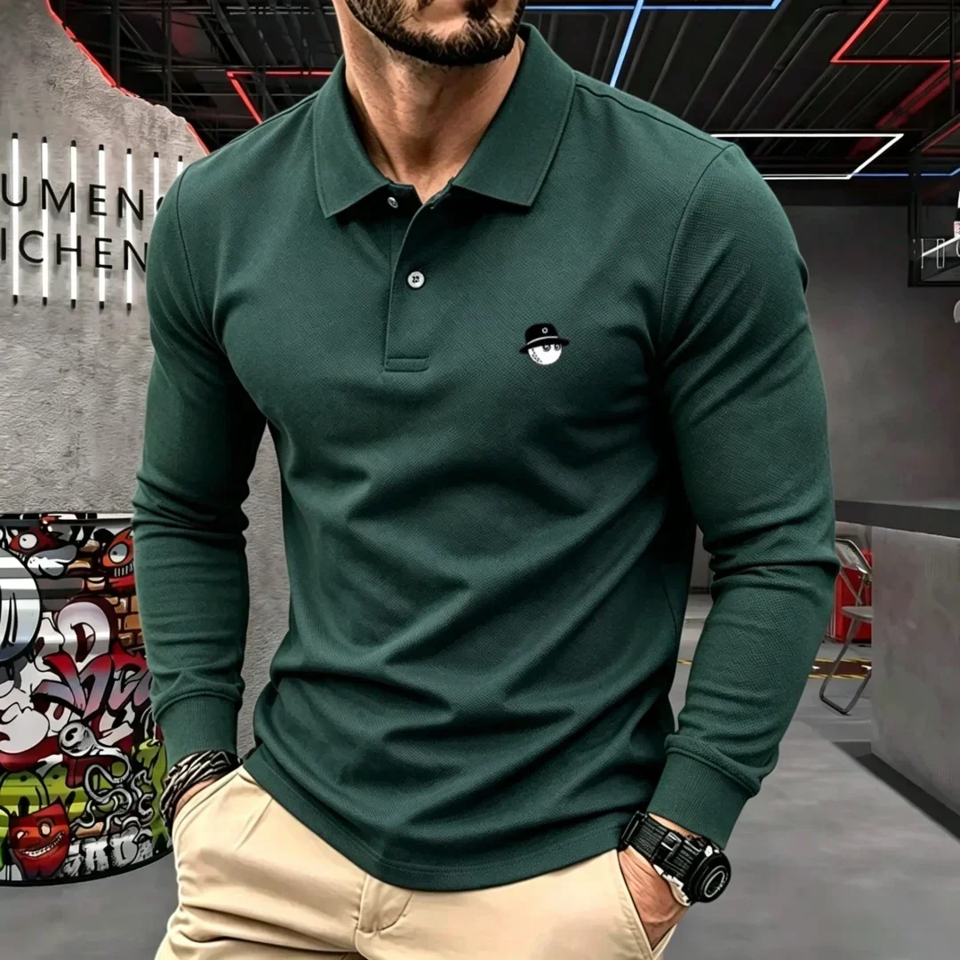 100 % reine Baumwolle, hochwertige Marke, Herren-Polohemd mit langen Ärmeln, Herbst-/Winterkollektion, modisches, luxuriöses Golfoberteil mit Stickerei, lässiges T-Shirt. – Detail 7