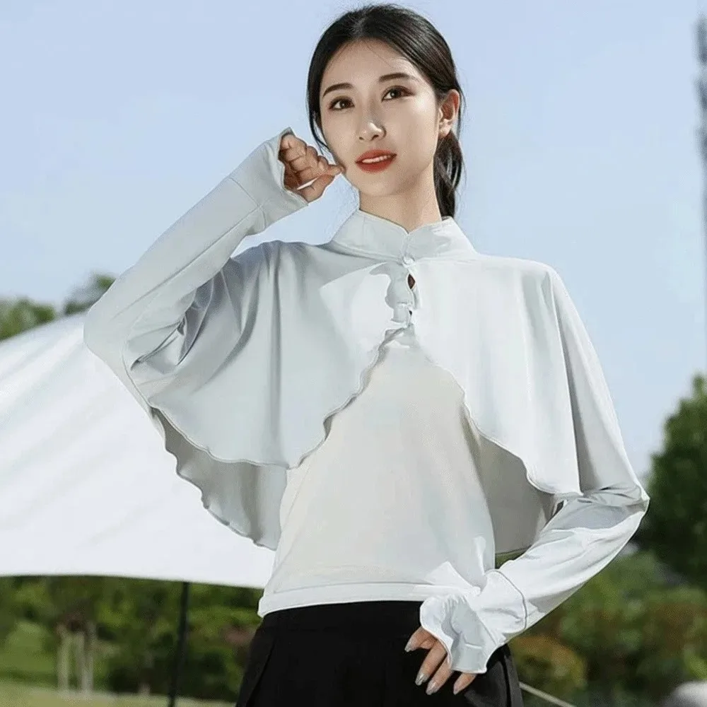 

Sweet Solid Color Summer Sunscreen Shawl Long Sleeve Thin Ice Silk Cape Arm Sleeves Crop Top Sun Protection Clothing Running