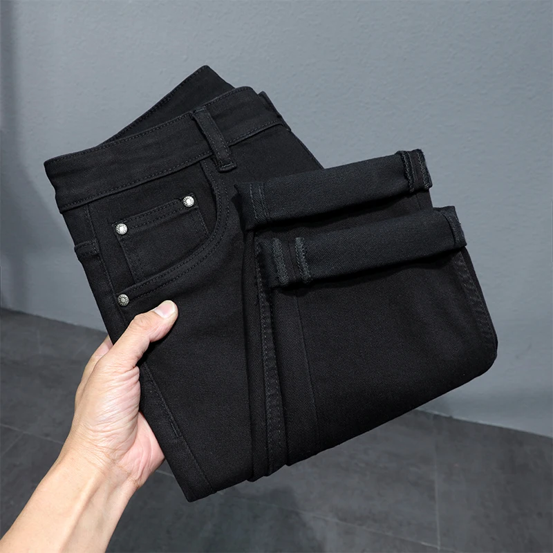 Black Jeans Men\'s Stretch Fabric Comfortable Summer Thin Trendy Versatile Stretch Casual Korean Slim Fit Skinny Pants