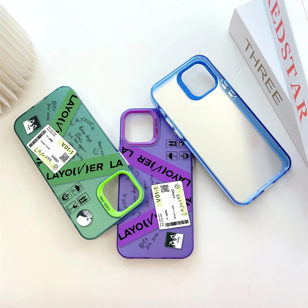 Phone case V LAYOVER TaeHyung IPhone 13 12 11 15 14 Pro Max Plus Lens Border Silver Plated Inside TPU Cover