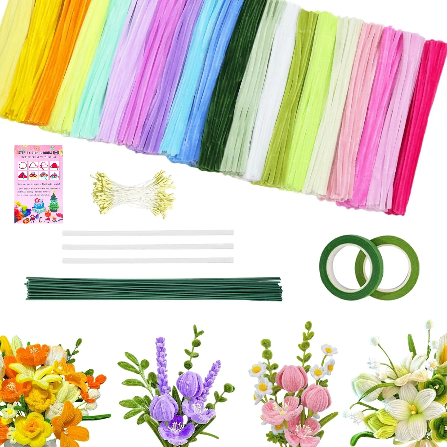 

1000 PCS Pipe Cleaners Craft,, 20 Colors Chenille Stems with Instruction, Art and Craft Supplies, Colored Pipe cleaners Bulk