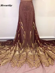 Tissu africain de luxe en dentelle à paillettes et Tulle, ligne dorée, pour fête de mariage nigériane, nouveau, 2022