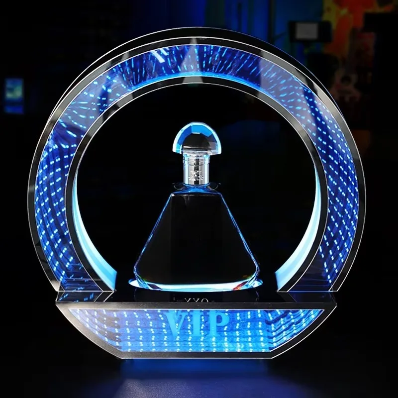 

bar Custom logo hennessy Wine Bottle Vip Presenter Acrylic Abyss Round Light Emitting Diode Light Display Stand