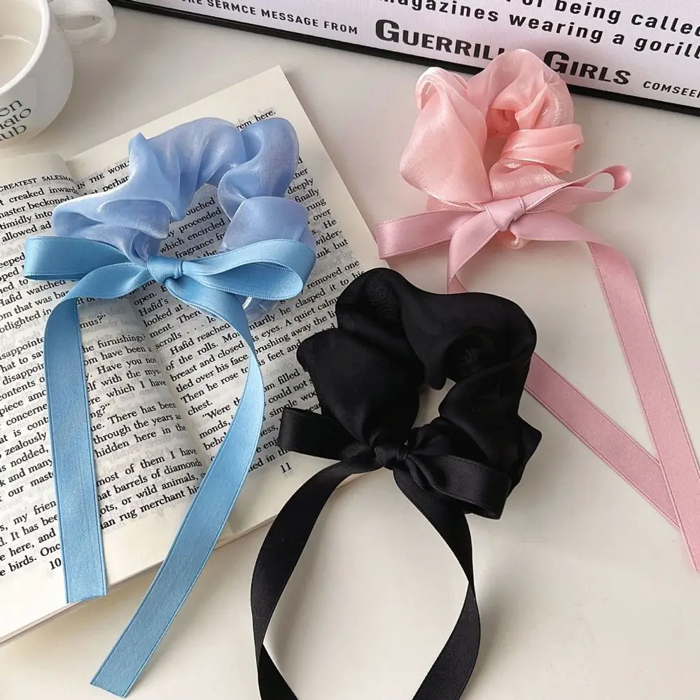 Titular bowknot faixas de cabelo meninas cocar malha fita arco laços de cabelo borla feminino balletcore scrunchies cabelo borracha