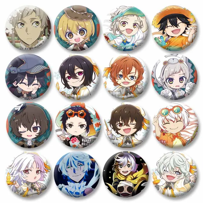 Anime Chracter Button Pins Osamu Dazai Ryunosuke Akutagawa Nakahara Chuya Cartoon Badge Pin Tinplate Round Brooch Accessories