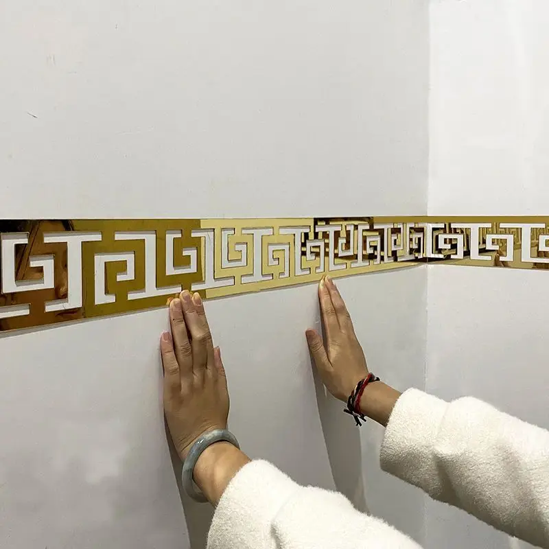 

Acrylic Hollow Waistline Gold Color Ceiling Wall Decoration Strip Stickers 3D Mirror Frame Patterned Top Corner Line Background
