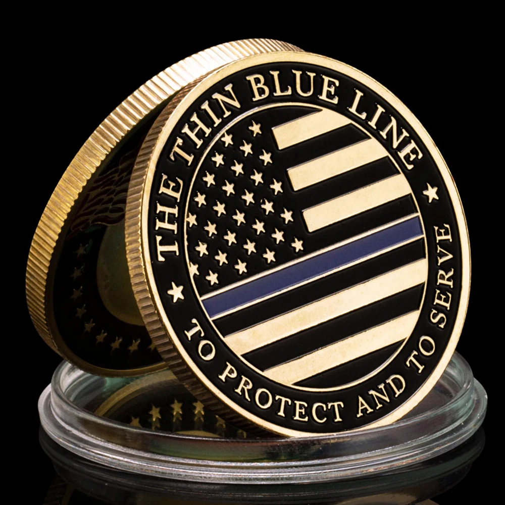 United States Police Officer Souvenir Coin The Thin Blue Line Gold Plated Commemorative Coin Collectible Challenge Coin