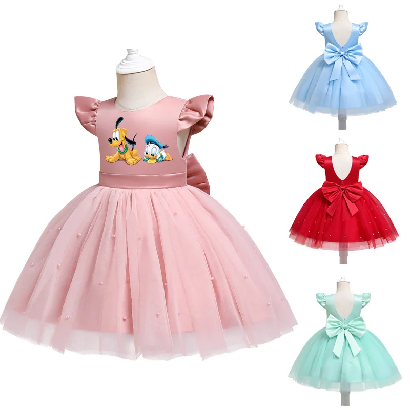 

Pluto Mickey Summer Girls Lace Dresses Tulle Tutu Princess Dresses Wedding Gown Party Wear Clothes Sleeveless Backless Costume