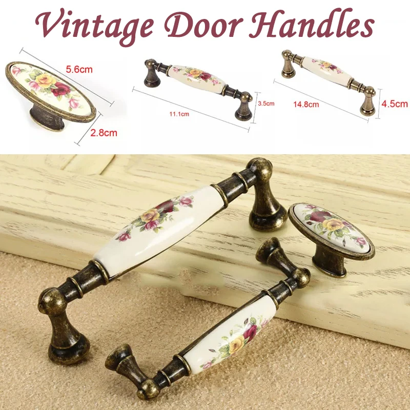 Vintage Flower Ceramic Cabinet Pulls DIY Door  Handles Cabinet Cupboard Drawer Closet Knobs Furniture Wardrobe Handle Door Knobs