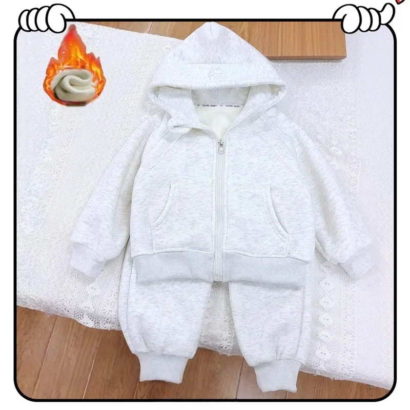 

Kid Girl Boy Fleece Lined Hooded Tracksuit Set 1-7Y Children's Top and Bottom Clothes Casual Warm Outfit Zip Up Jacket and Pants