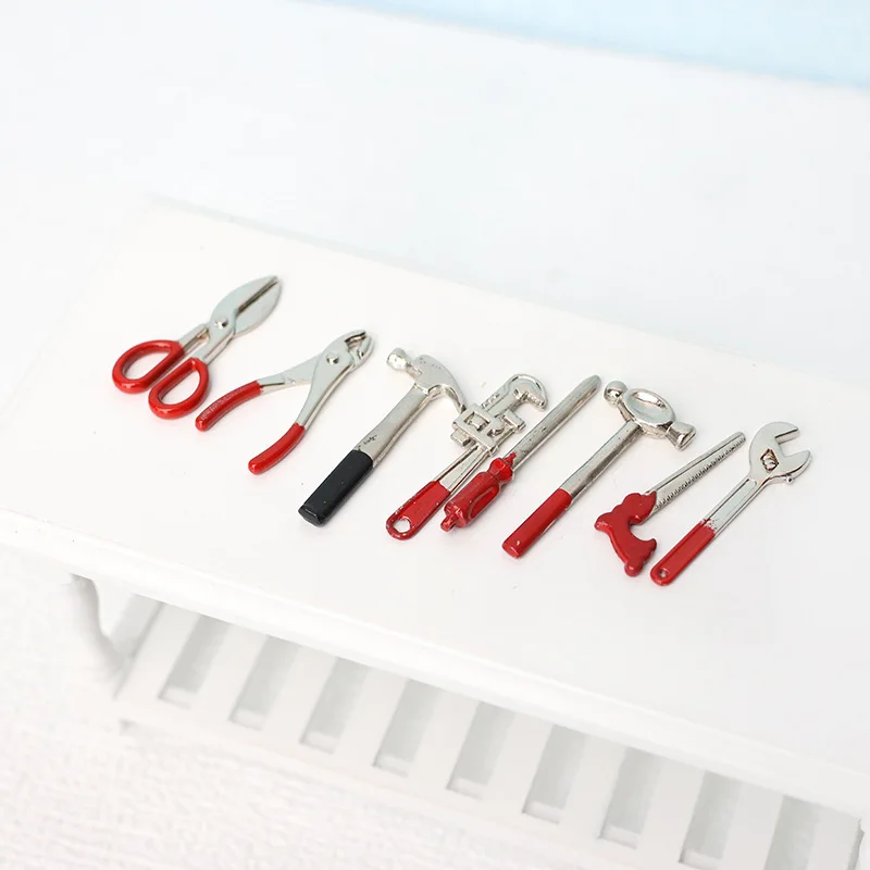 8pcs Mini Toolbox Metal Alloy Tool Set Repair Dollhouse 1:12 Miniature Toys Family Set Home Decor Decoration Doll Accessories