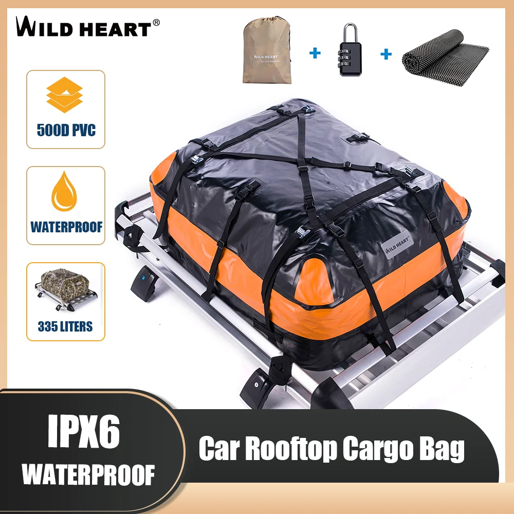 Free Shipping WILD HEART Waterproof Car Roof Bag Roof Top Cargo 335L IPX6 Suitable for All Vehicles With/Without Luggage Rack