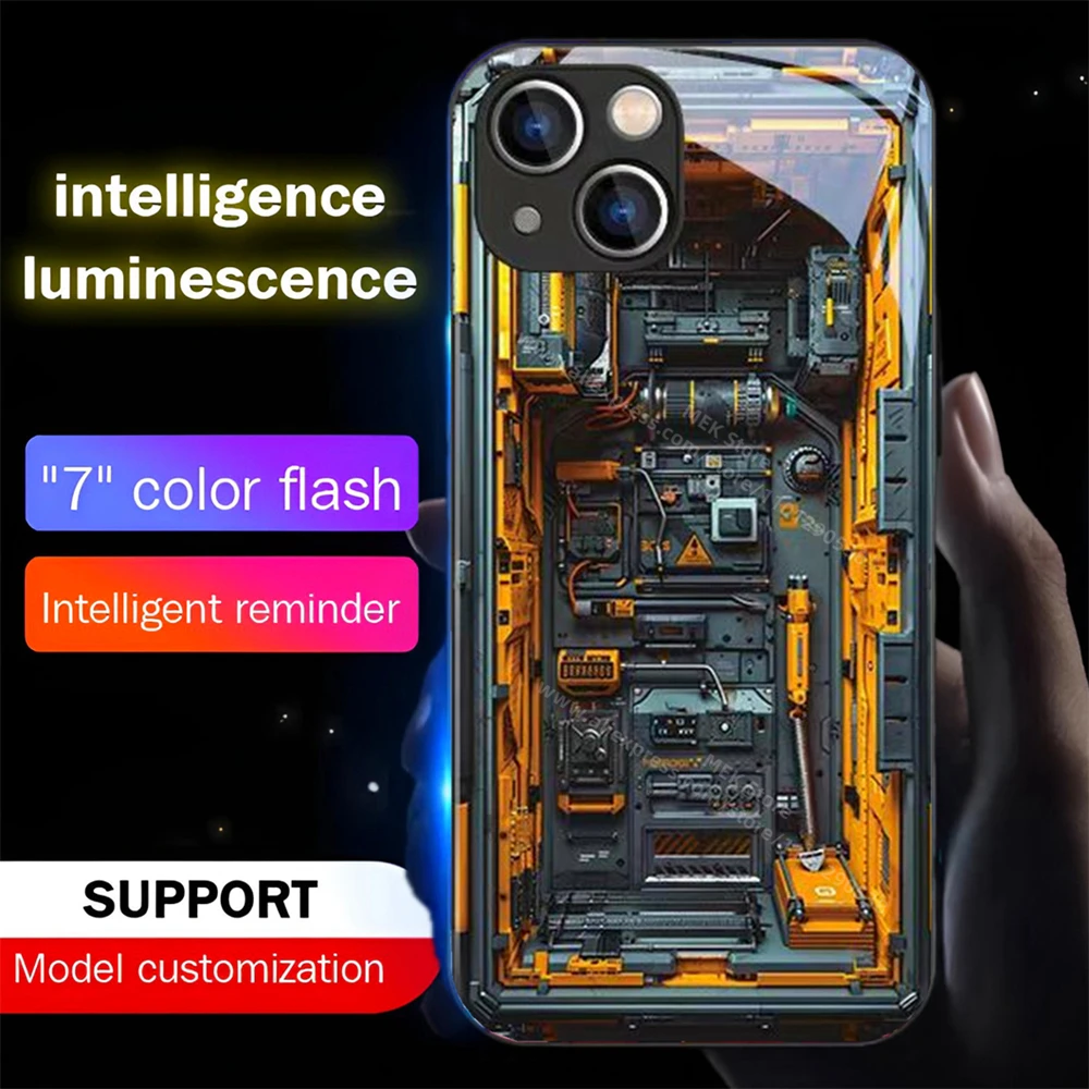 

Golden Electric Board Led Light Phone Case Call Flash Glitter Cover For iPhone Air 17 16 E 15 14 13 12 11 Pro Max X XS XR Plus