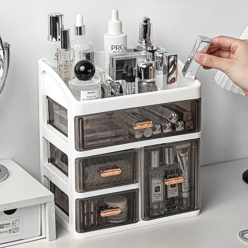 Organizador de Maquiagem Transparente com Gavetas, Caixa de Armazenamento de Cosméticos de Grande Capacidade para Mesa, Organizador de Joias e Cuidados com a Pele para Banheiro