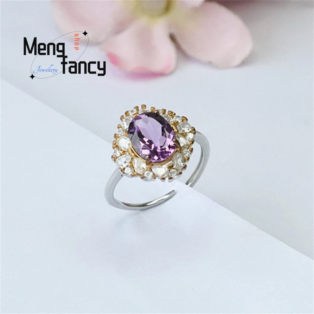 S925 Silver With Natural Amethyst Ring Purple Coloured Gemstone Exquisite Wedding Souvenir High-grade Elegant Fashion Jewelry