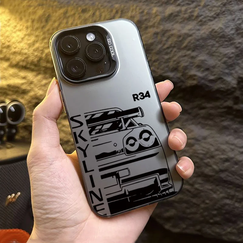 Cool Car Design Phone Case for iPhone 17 16 Pro15 Pro Max 14 13 Mini 12 11 14 Plus SE3 7 8 15 Plus XR XS MAX Laser Silver Cover