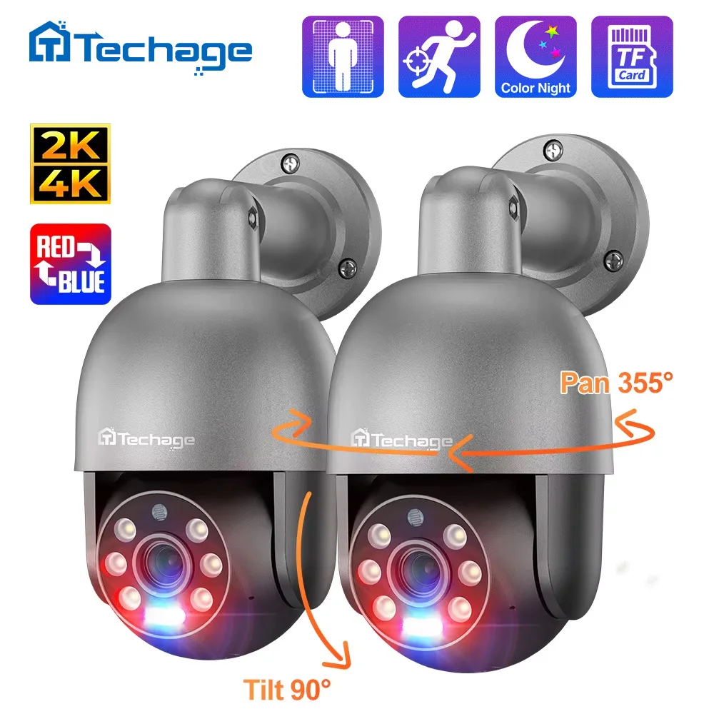 

Techage UHD 4K 8MP 5MP IP-камера Красно-синий свет Оповещение Обнаружение лиц Ночное видение PoE Безопасность Камера видеонаблюдения Защита Видео