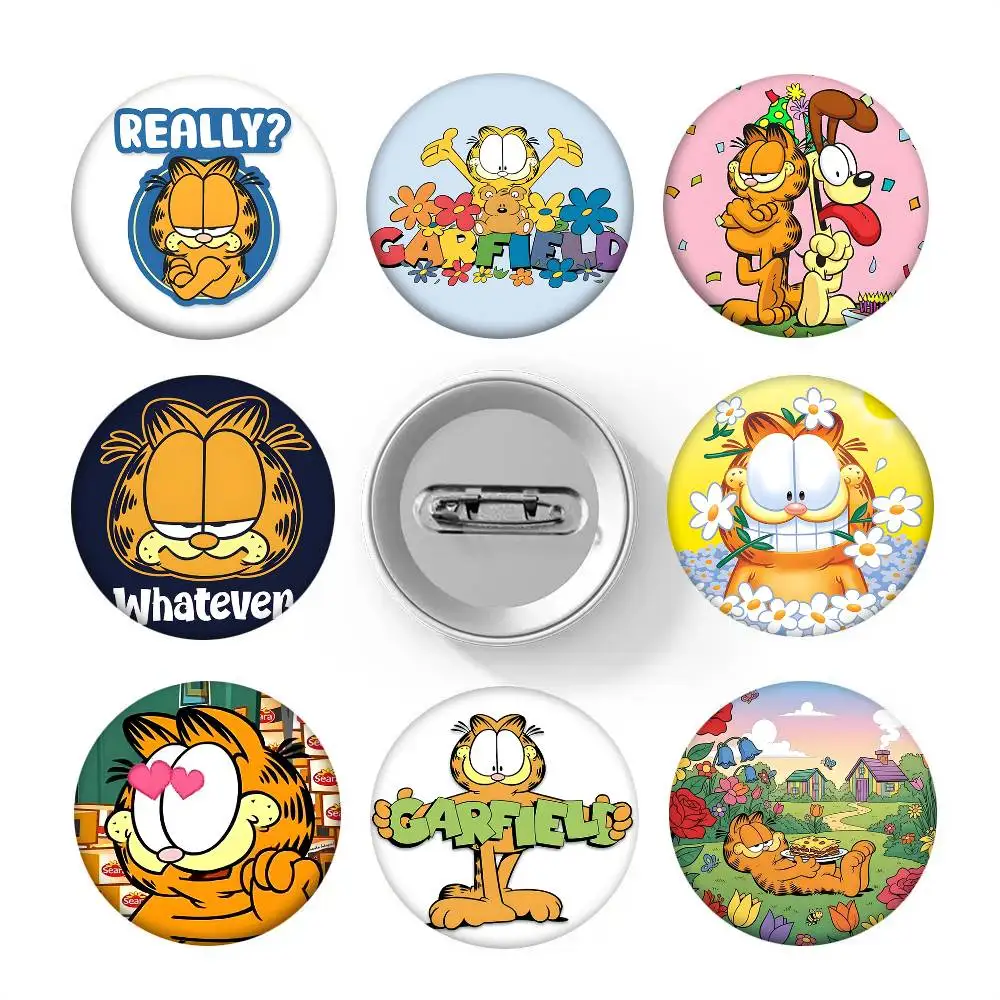 1pc G-Garfields Cartoon Style Badge Brooches On Backpack Decoration Round Enamel Pins For Accessorys