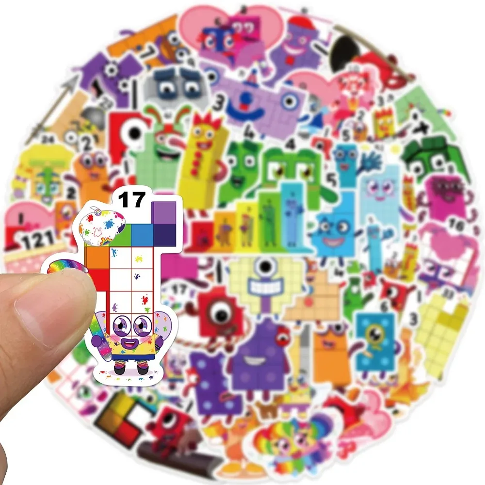 52 pegatinas de grafiti de la serie de bloques de construcción digitales con números de dibujos animados, ideales para decorar laptops, cascos y escritorios.