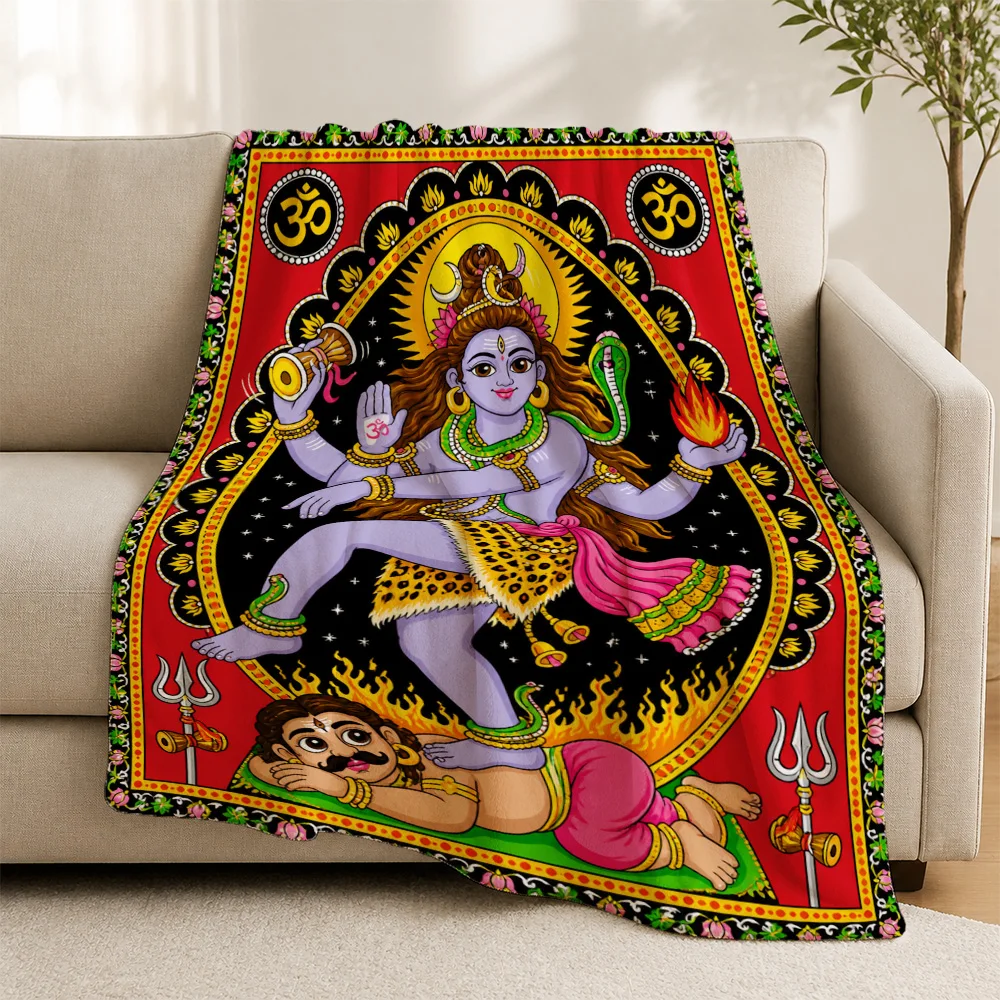 Premium Spiritual Hindu Shiva Deity Yoga Print Throw Blanket Sofa Couch Home Decor Ethnic Bohemian Gift