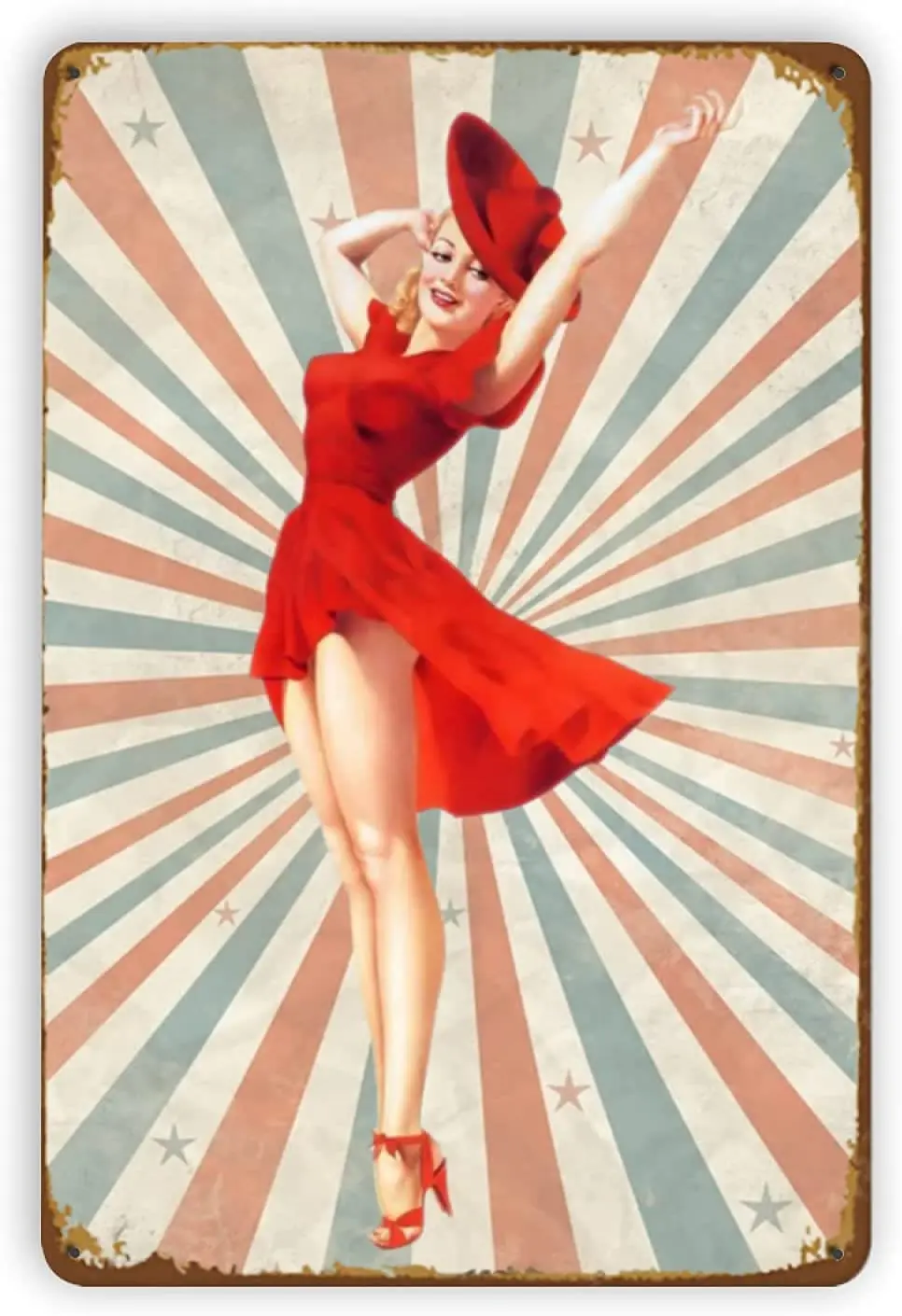 Sexy Pin-Up Girl Red Girl High Heels Tin Signs Funny Metal Sign Retro Wall Decor for Home Bars Restaurants Cafes Office Sto sign