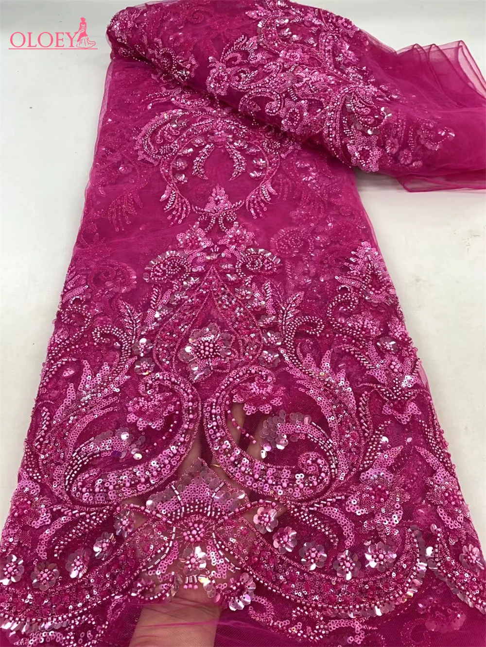 High-End Luxury French Embroidery Heavy Groom Lace Fabric Fashion African Nigerian With Sequin Fabric For Luxury Evening Dress