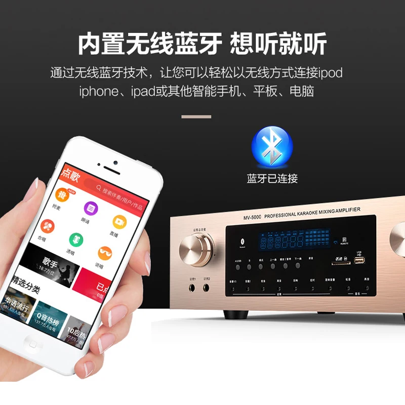 مضخم صوت منزلي 110 فولت، مضخم صوت بلوتوث رقمي احترافي لمسرح KTV