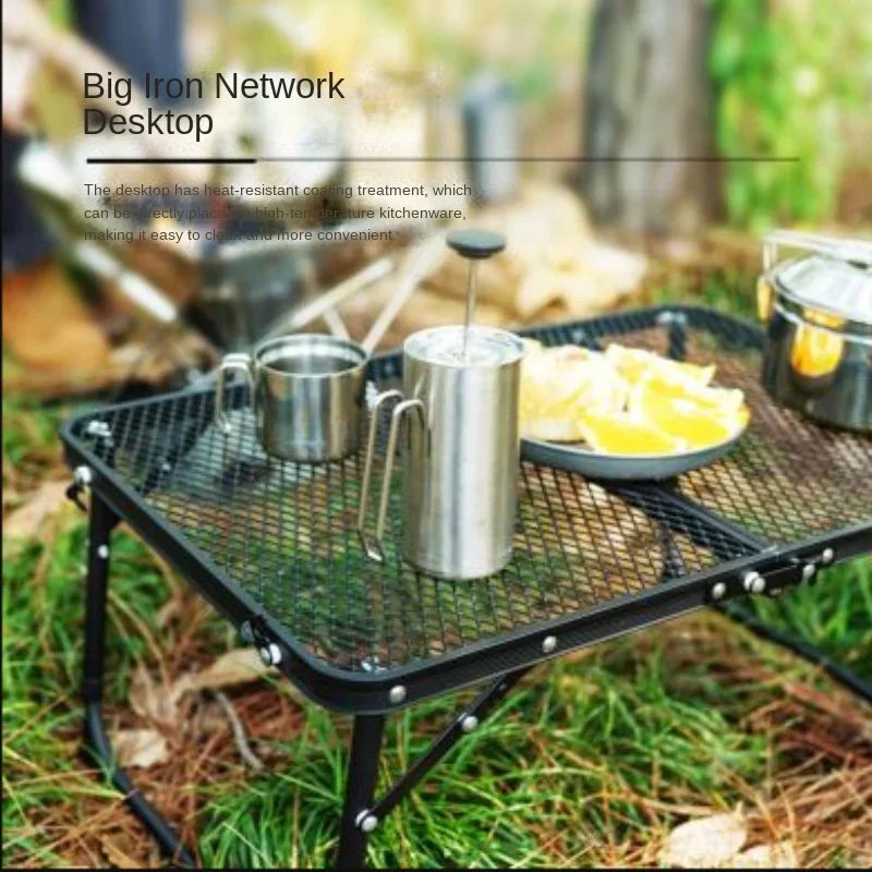 Outdoor Folding Grid Multifunctional Iron Mesh Table Portable Picnic Camping Chair Aluminum Barbecue Grill