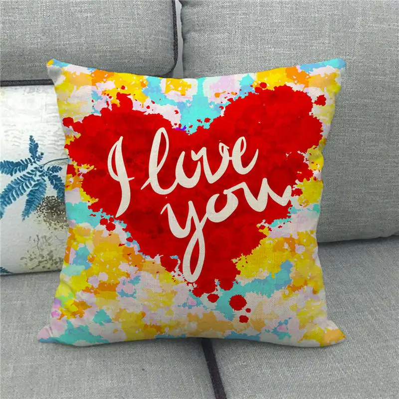 I Love You Pillow Case Red Heart Linen Pillowcases for Pillows Bed Sofa Bedroom Living Room Decoration Pillow Cover 45x45cm